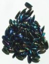 100 3x11mm Metallic Navy AB Dagger Beads